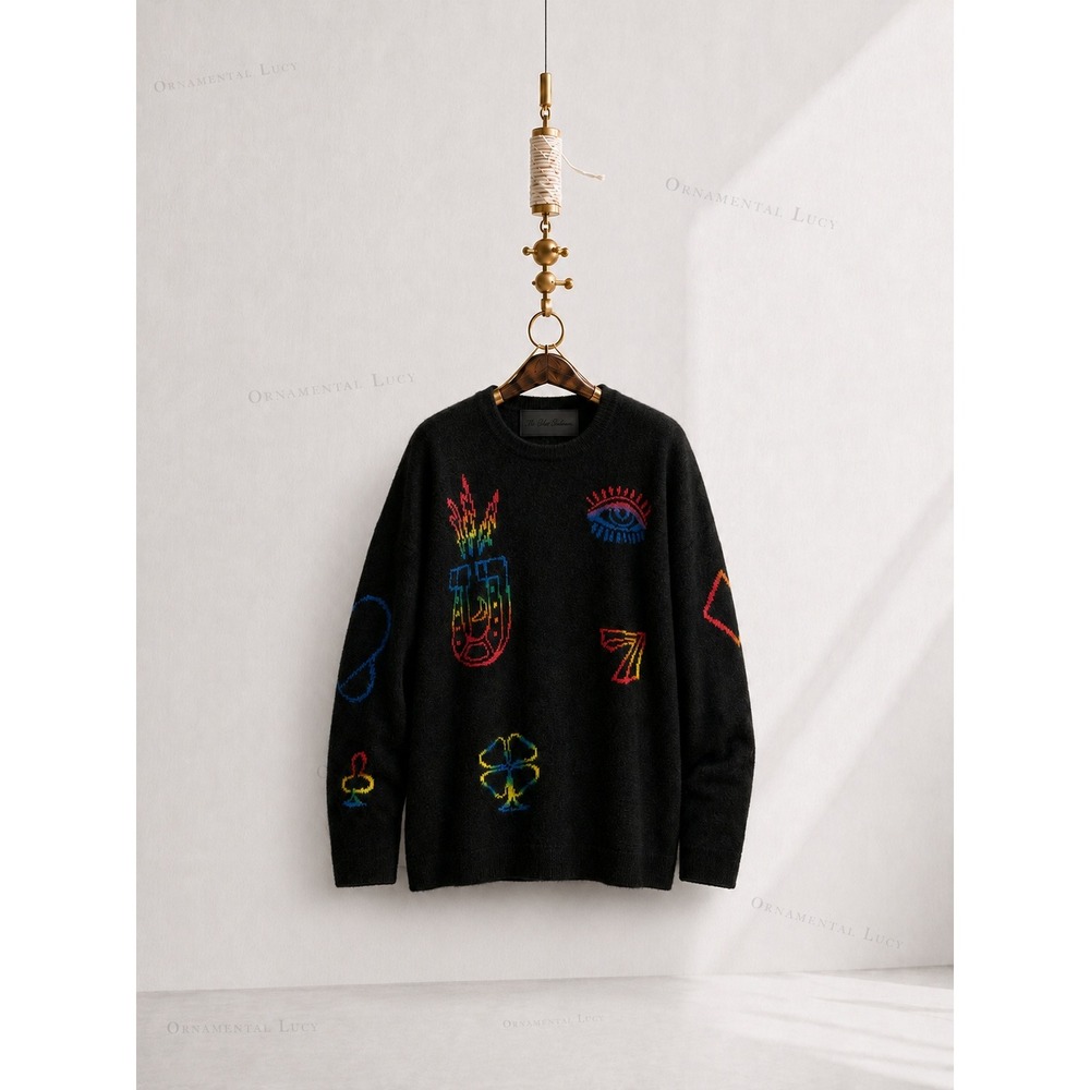 The Elder Statesman Good Luck Intarsia Cashmere Sweater XL Adam Shrewsbury